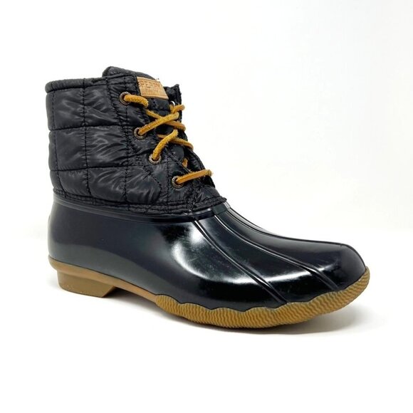 Sperry Saltwater Shiny Quilted Rain Boot. Black. Size 8.5 - Picture 1 of 14